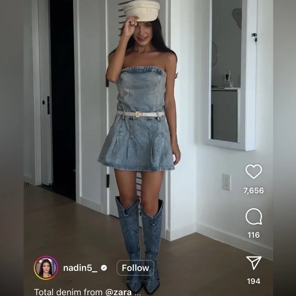 ZARA Denim Cowboy Boots 3051/210 - Picture 12 of 16